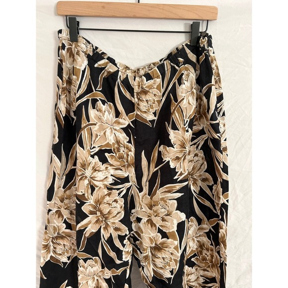 Amanda Smith Womens Ankle Pants SideZip 100% Linen Large Tropical Floral Print - Picture 2 of 9